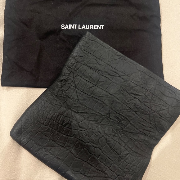 Yves Saint Laurent West Hollywood Leather Croc Embossed Clutch Bag YSL - Picture 4 of 7